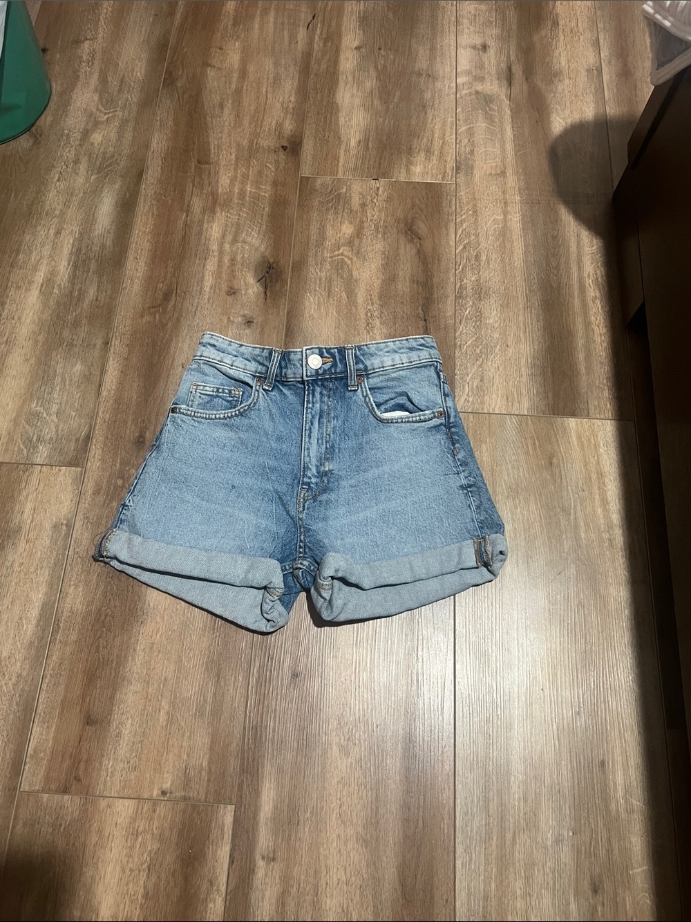 Zara Light Blue Rolled-Hem Denim Shorts